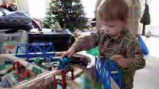 Andrew playing with Thomas train table [upl. by Maighdlin]