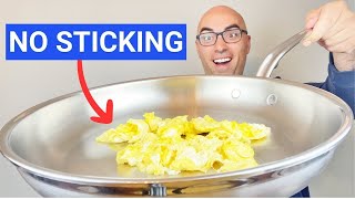 HOW TO MAKE STAINLESS STEEL PANS NONSTICK  Cooking Eggs w NO Sticking  quotLeidenfrost Effectquot Trick [upl. by Mullins]