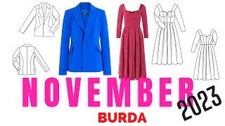 Burda 112023 COMPLETE LINE DRAWINGS  Fall Sewing Inspo [upl. by Llerad693]