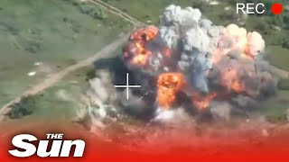 Huge explosion erupts as Ukrainian forces blow up Russian howitzers in Soledar [upl. by Tiff430]