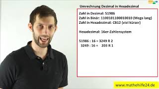 Umrechnung Dezimal in Hexadezimal umrechnen  Mathematik [upl. by Sherer]