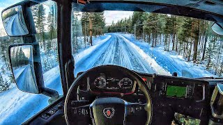 POV Driving Scania S520  Winter road in Sweden [upl. by Wichern]