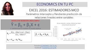 Análisis de regresión lineal 3 Estimadores MCO en Excel intercepto y pendiente [upl. by Suolekcin]