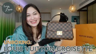 THE BAG REVIEW UNBOXING LOUIS VUITTON CROISETTE IN DAMIER EBENE ❤️ [upl. by Nemraciram430]