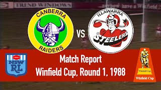 Canberra Raiders vs Illawarra Steelers  1988 Round 1  MATCH REPORT [upl. by Etnovaj]