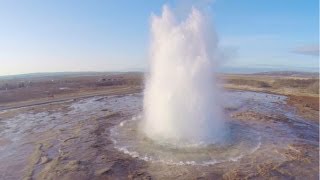 Aerial Iceland  The Great Geysir and Strokkur geysers Golden Circle Route DJI Phantom 2 [upl. by Leyes]