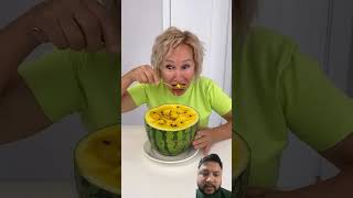 Yellow watermelon eating challenge watermelon funny challenge comedy satisfying shorts [upl. by Ahseinet97]