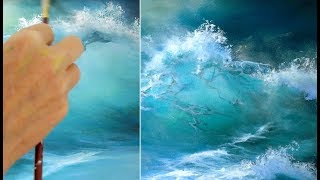 Malen mit Acryl Blaue Welle Painting with acrylic blue wave ocean [upl. by Atteiluj]