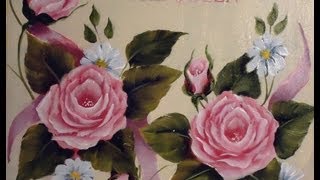 Como pintar en acrílico con técnica americana  Cuadro de rosas vintage [upl. by Rahr932]