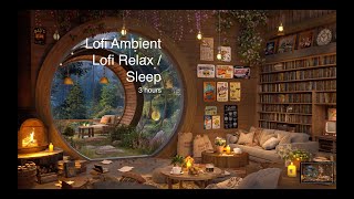 Cozy Fireplace Library 🌧️ Rainy Lofi  Ambient Fireplace amp Rain Sounds for Relaxation amp Study [upl. by Alage716]