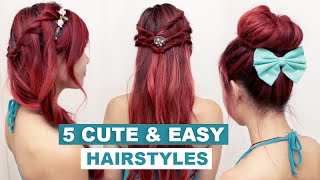 5 Quick amp Easy Hairstyles for Medium Long Hair l Cute Everyday Hairstyles for School amp Work [upl. by Adaner]