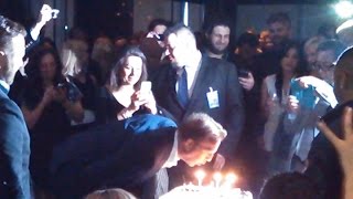 Kevin Costner 60th birthday cake at BLACK OR WHITE premiere party  January 20 2015 [upl. by Lipkin30]