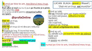 Lucian Blaga ”Dațimi un trup voi munților” idei filozoficoreligioase monolog liric activ [upl. by Ttej]