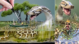 GIANT PYTHON SNAKE Hunts Florida Swamps Diorama Resin Polymer Clay [upl. by Groveman]