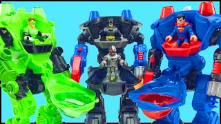 Batman Green Lantern Superman Battle Bane Lex Luthor Brainiac in Imaginext Robot Battle Slam Video [upl. by Emoraj]