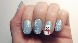 WinterNageldesign Eisbär und Schneeflocken  seni Nageldesign [upl. by Nulubez683]