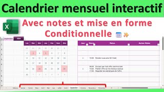 Excel Pros  Calendrier mensuel Interactif  Notes pour Planifier Rendezvous Réunions Projets👍 [upl. by Jarrid140]