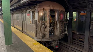 Wrong Railing Damaged R62a 1 Train Derailment train 21762180 being towed past Times Square 42nd St [upl. by Sitof]