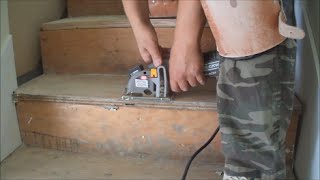 Hardwood and Laminate on Stairs Nose Preparation after Carpet Removal [upl. by Aibun]