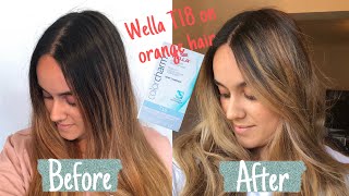 BALAYAGE AT HOME DARK HAIR I Wella T18 Toner on Orange Hair [upl. by Wu440]