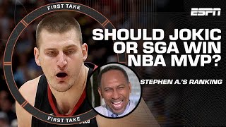 Should Nikola Jokic win another NBA MVP 👀 My pick is SGA  Stephen A  First Take [upl. by Eenehs]