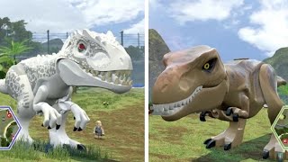 LEGO Jurassic World  Indominus Rex Vs TRex Coop Dinosaur Fights [upl. by Nelon574]