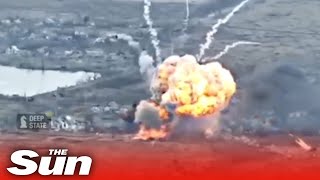 Huge explosion erupts as Ukrainian forces blow up advancing Russian tanks [upl. by Robi]