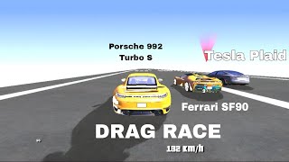 Porsche 992 Turbo S Vs Ferrari SF90 Vs Tesla Plaid Vs McLaren 765LT DRAG RACE 1 Mile [upl. by Pomfrey491]