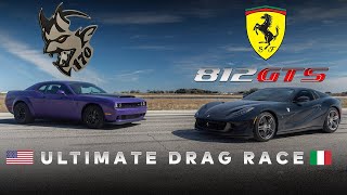 Dodge Demon 170 vs Ferrari 812 GTS  V8 vs V12  American Muscle vs Italian Supercar [upl. by Zoa]