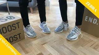 2 x Yeezy 350 V2 Zebra on feet End Clothing Raffle [upl. by Brogle942]