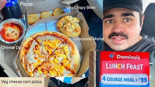 Domino’s Pizza 4 Course Meal For 99 Rs Only 😳 Veg Cheese Corn Pizzaveg Crispy BitesCheese Dip😍 [upl. by Cummins435]