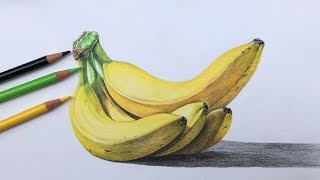 Bananas drawing in color pencils  realistic banana drawing  fruit drawing [upl. by Ian977]