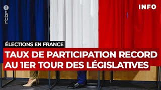 Élections en France  record du taux de participation au premier tour des législatives  RTBF Info [upl. by Onitrof]