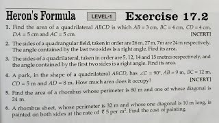 RD SHARMA Ex 172 Q1 to Q6 Solutions for class 9 Maths Chapter 17 Herons Formula [upl. by Eeliram]