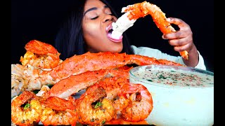 KING CRAB SEAFOOD BOIL MUKBANG  CHEESY ALFREDO SAUCE  SEAFOOD MUKBANG  SEAFOOD BOIL  ASMR EATING [upl. by Anatnahs14]