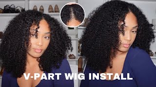 MOST REALISTIC KINKY CURLY VPART WIG INSTALL REVIEW FTUNICE [upl. by Naed]