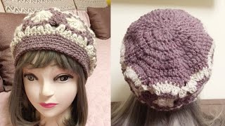 学钩织帽子，拼花贝雷帽钩针教程，各式美帽尽在自己掌握 How to Crochet a Beret Hat for Complete Beginners [upl. by Inalaehon]