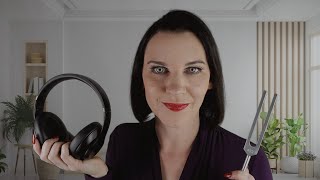 ASMR Hearing Test ear exam whispered words headphone beeps tuning fork [upl. by Walcoff883]