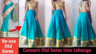 Convert Old Saree into Lehenga  Lehenga Cutting and stitching  Saree Reuse ideas  Lehenga skirt [upl. by Elihu]