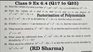 RD Sharma Ex 64 Q17 to Q25 Solutions for Class 9 Maths Chapter 6 Factorisation Of Polynomials [upl. by Fi243]