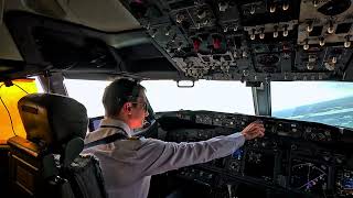 Pilot Cockpit View during landing at Amsterdam Airport  turbulence  Boeing 737 [upl. by Yrogreg]