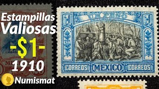 Antigua estampilla postal mexicana de 1910  1 Peso  Misa en el monte de las cruces [upl. by Alleahcim148]