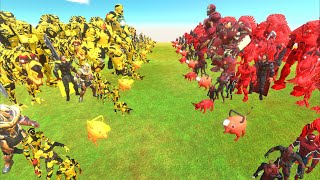 COLOR IRONMAN WAR  RED IRONMAN TEAM vs YELLOW IRONMAN TEAM  Animal Revolt Battle Simulator [upl. by Nordgren]