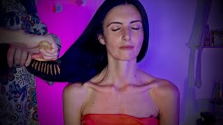 ASMR Persona Reale CAREZZE  MASSAGGIO  BRUSHING e Partizione Capelli PULIZIA ENERGETICA [upl. by Rekoob903]