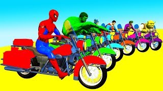 Kid Color LEARN FUN Spiderman Cartoon on Motor Bikes Police Cars Chasing And Avengers for Children [upl. by Divan562]