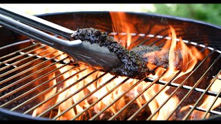 Steak Tips on a Flaming Grill in Slow Motion [upl. by Braca723]