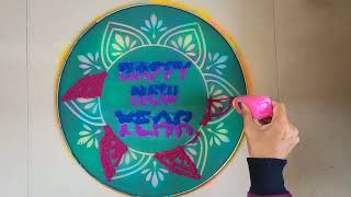 How to use Rangoli stencil  Happy New Year rangoli designs  Easy New year rangoli rangoli [upl. by Asnarepse]