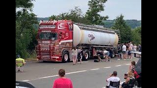 UITTOCHT TRUCKSHOW CINEY 2023 truck departures truck spotting Scania V8 open pipe [upl. by Asena]