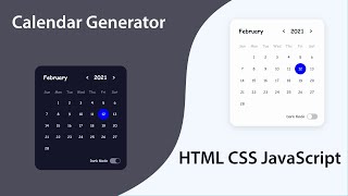 Calendar UI Design with Dark Mode and Animation Using HTML CSS JavaScript [upl. by Akehs]