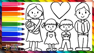 Disegnare e Colorare una Famiglia di 5 👩👨👧👦👶🌈 Disegni per Bambini [upl. by Ness]